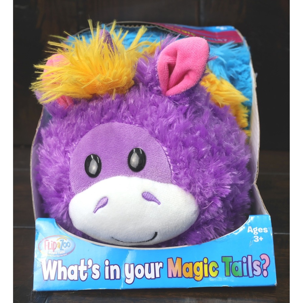 FlipaZoo Magic Tails Dragon Purple Unicorn Plush Toy Kids New Damaged Box 2-in-1